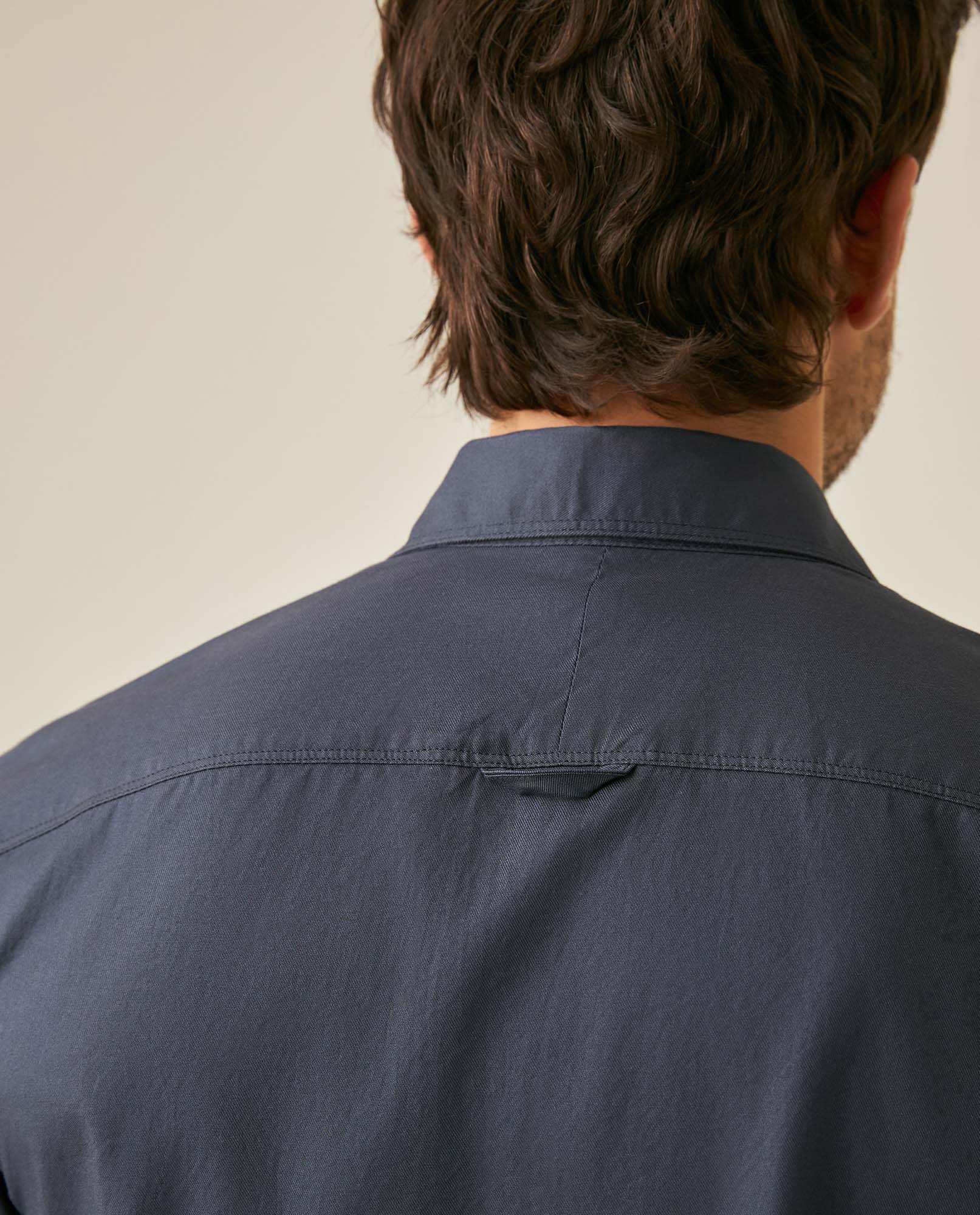 Mens Shirt Short Sleeve Regular Fit Cotton Subtle Diagonal Multi Needle Placket Chest Embroidery - Blue 63_611H007_AZU193923_7