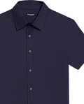 Mens Shirt Short Sleeve Regular Fit Cotton Subtle Diagonal Multi Needle Placket Chest Embroidery - Blue 63_611H007_AZU193923_8