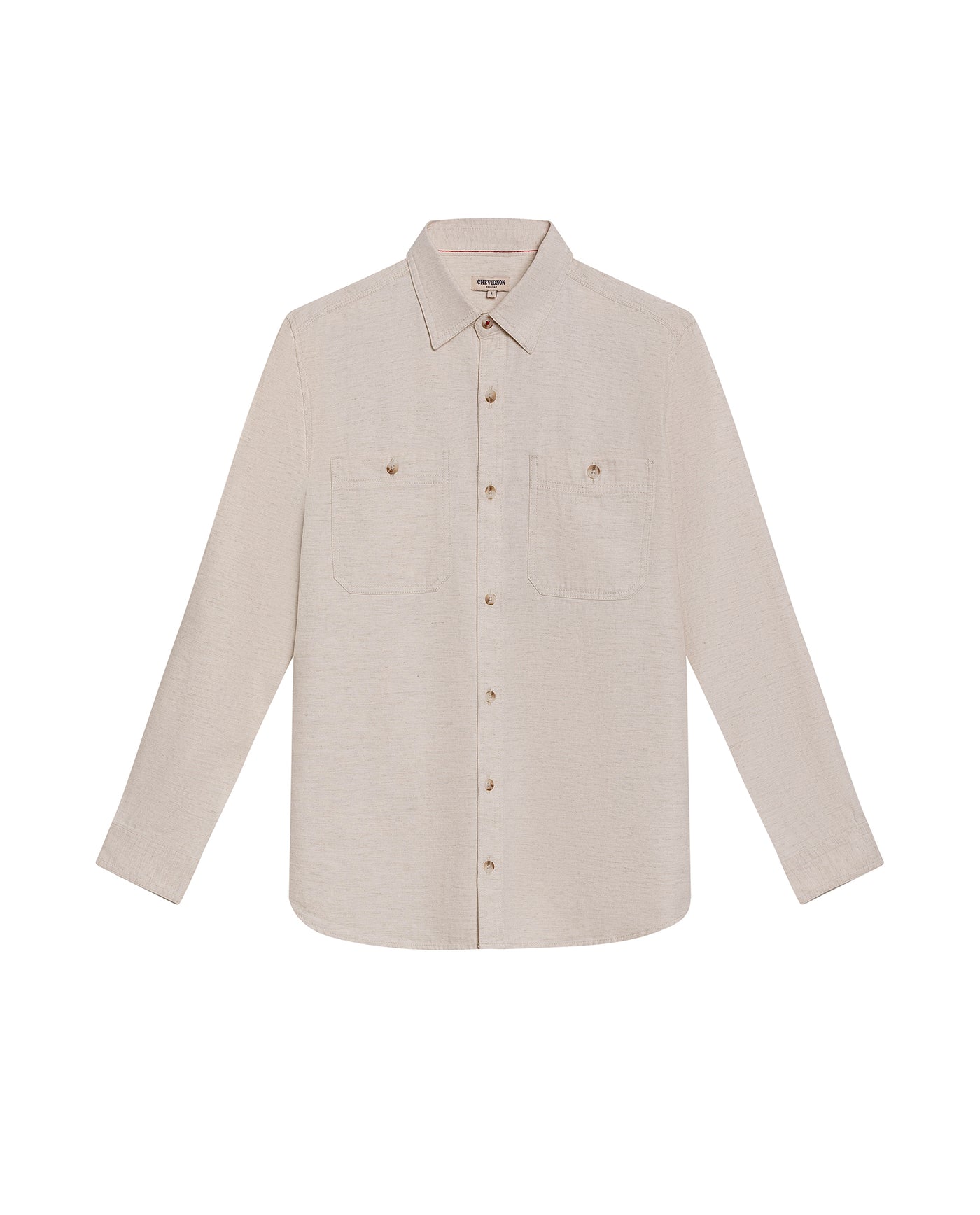 Mens Shirt Long Sleeve Regular Fit Cotton Viscose Linen Denim Yarns Utilitarian Patch Pockets Marked Buttons - Raw 63_611H008_CRU110701_3