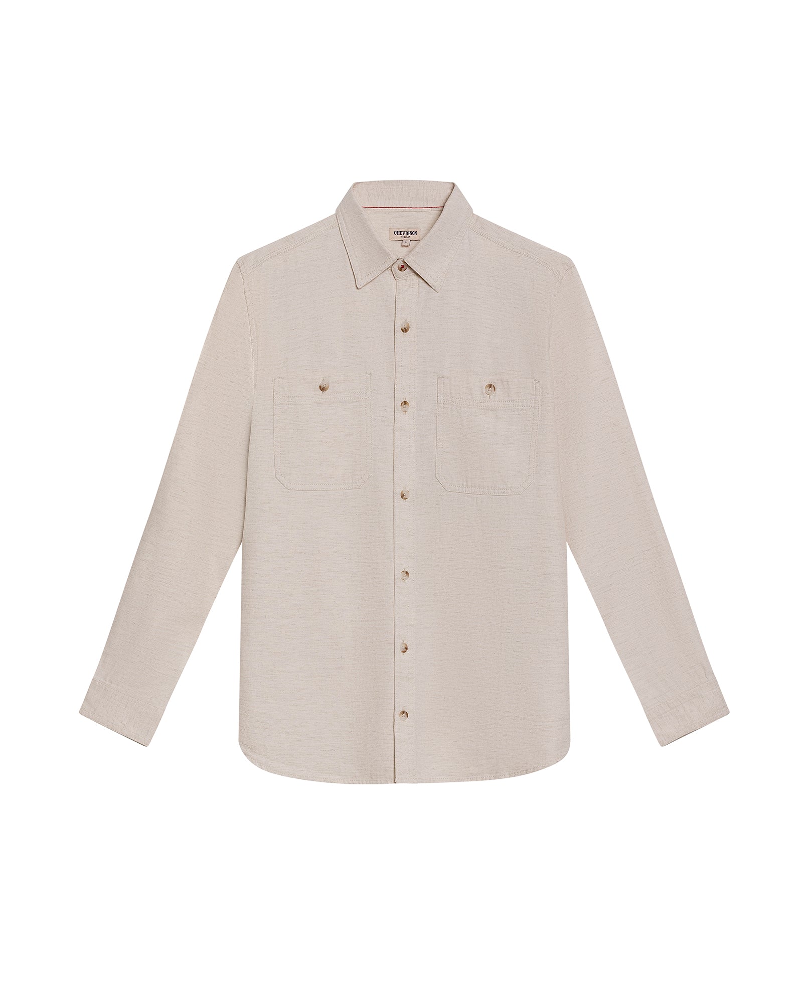 Mens Shirt Long Sleeve Regular Fit Cotton Viscose Linen Denim Yarns Utilitarian Patch Pockets Marked Buttons - Raw 63_611H008_CRU110701_3
