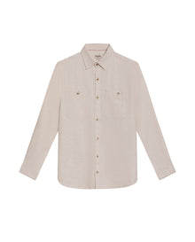 Mens Shirt Long Sleeve Regular Fit Cotton Viscose Linen Denim Yarns Utilitarian Patch Pockets Marked Buttons - Raw 63_611H008_CRU110701_3
