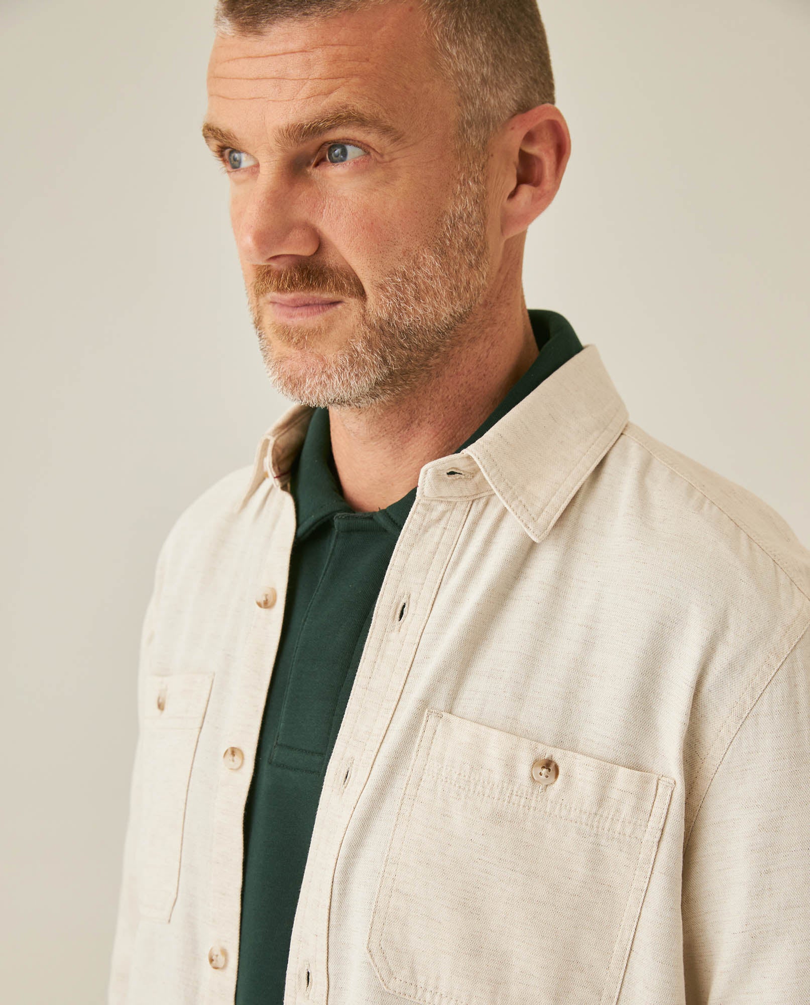 Mens Shirt Long Sleeve Regular Fit Cotton Viscose Linen Denim Yarns Utilitarian Patch Pockets Marked Buttons - Raw 63_611H008_CRU110701_5