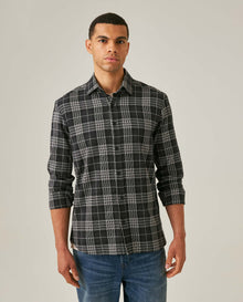 Mens Shirt Long Sleeve Regular Fit Check Pattern Cotton Varsity Smart Spread Collar Red Details - Black 63_611H009_NEG194004_0