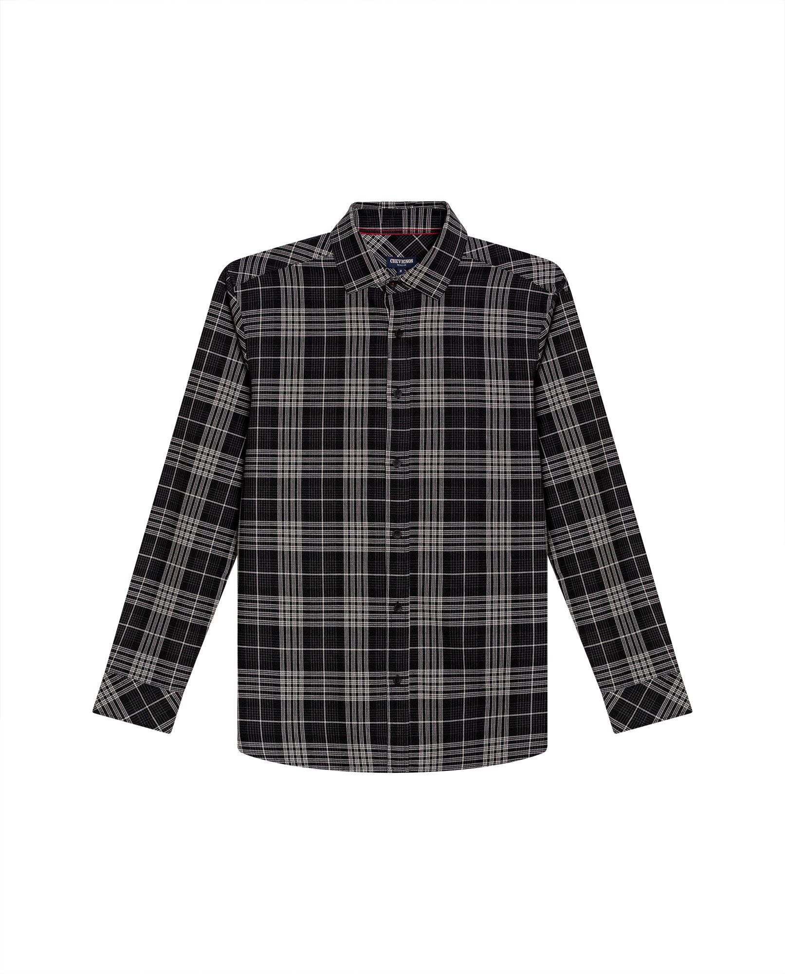 Mens Shirt Long Sleeve Regular Fit Check Pattern Cotton Varsity Smart Spread Collar Red Details - Black 63_611H009_NEG194004_3
