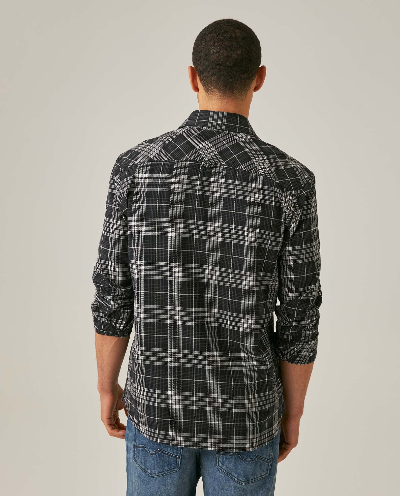 Mens Shirt Long Sleeve Regular Fit Check Pattern Cotton Varsity Smart Spread Collar Red Details - Black 63_611H009_NEG194004_6