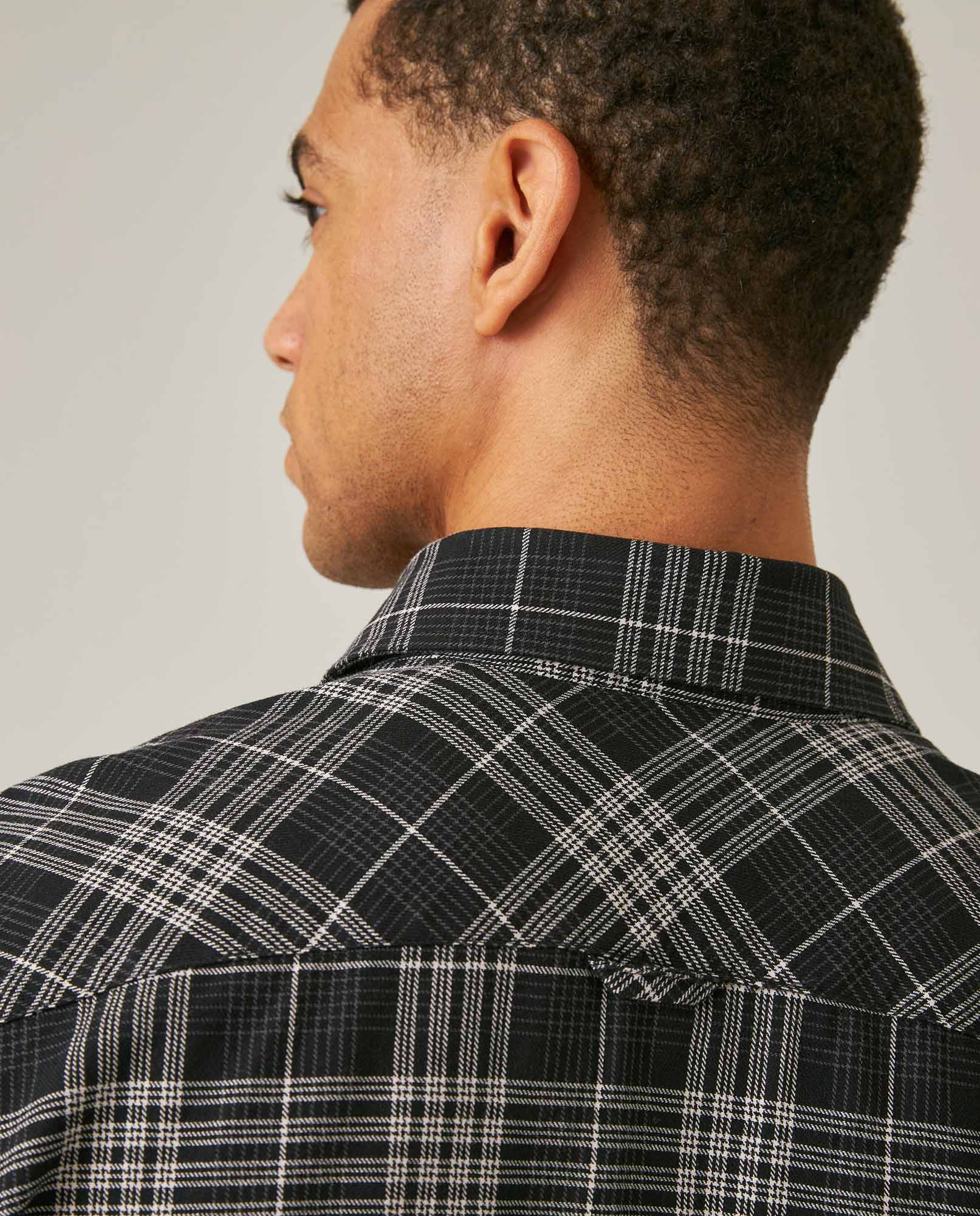 Mens Shirt Long Sleeve Regular Fit Check Pattern Cotton Varsity Smart Spread Collar Red Details - Black 63_611H009_NEG194004_7
