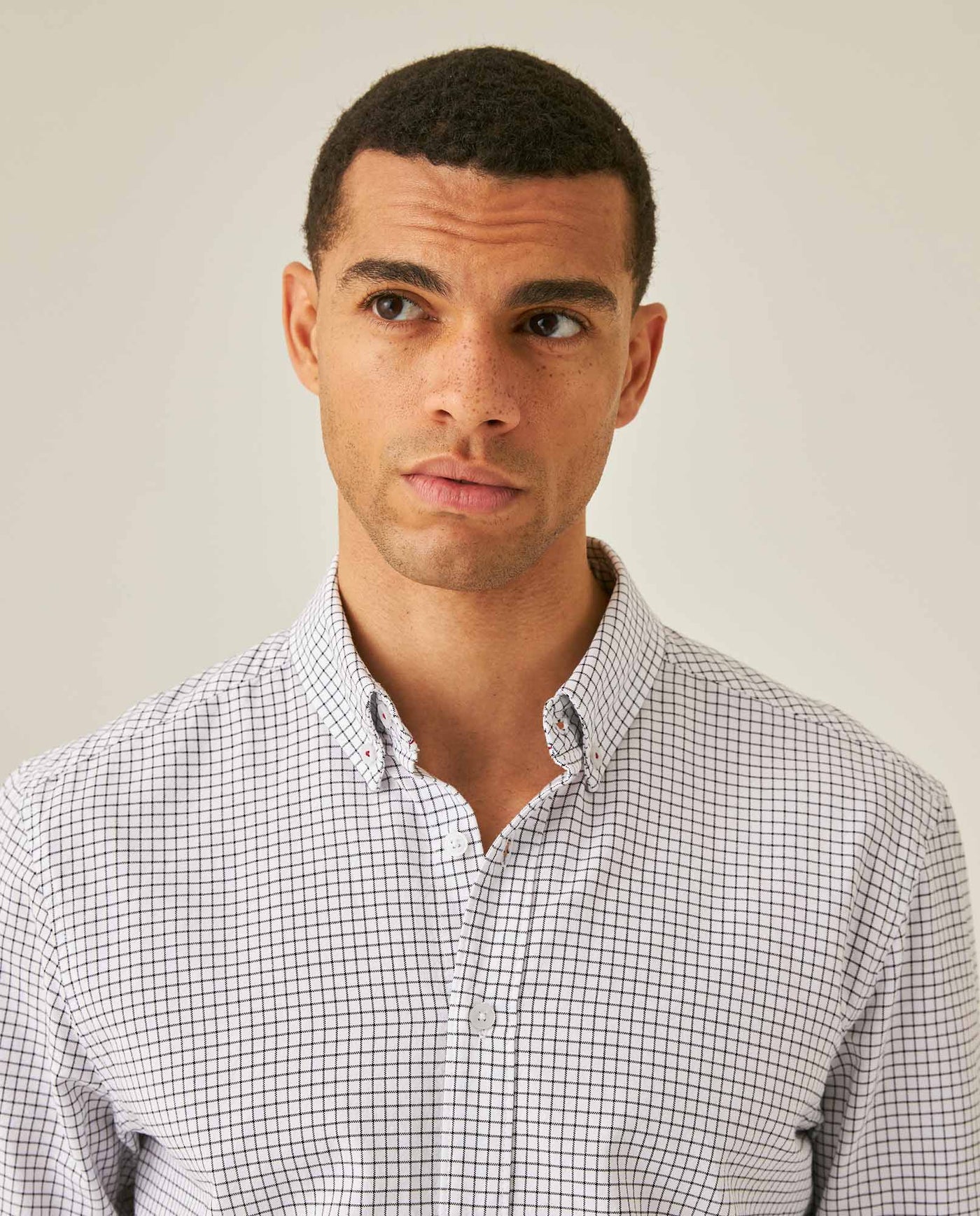 Mens Shirt Long Sleeve Slim Fit Check Pattern Cotton Button Down Collar Small Check Vibrant Red - Black 63_611H010_NEG194004_5