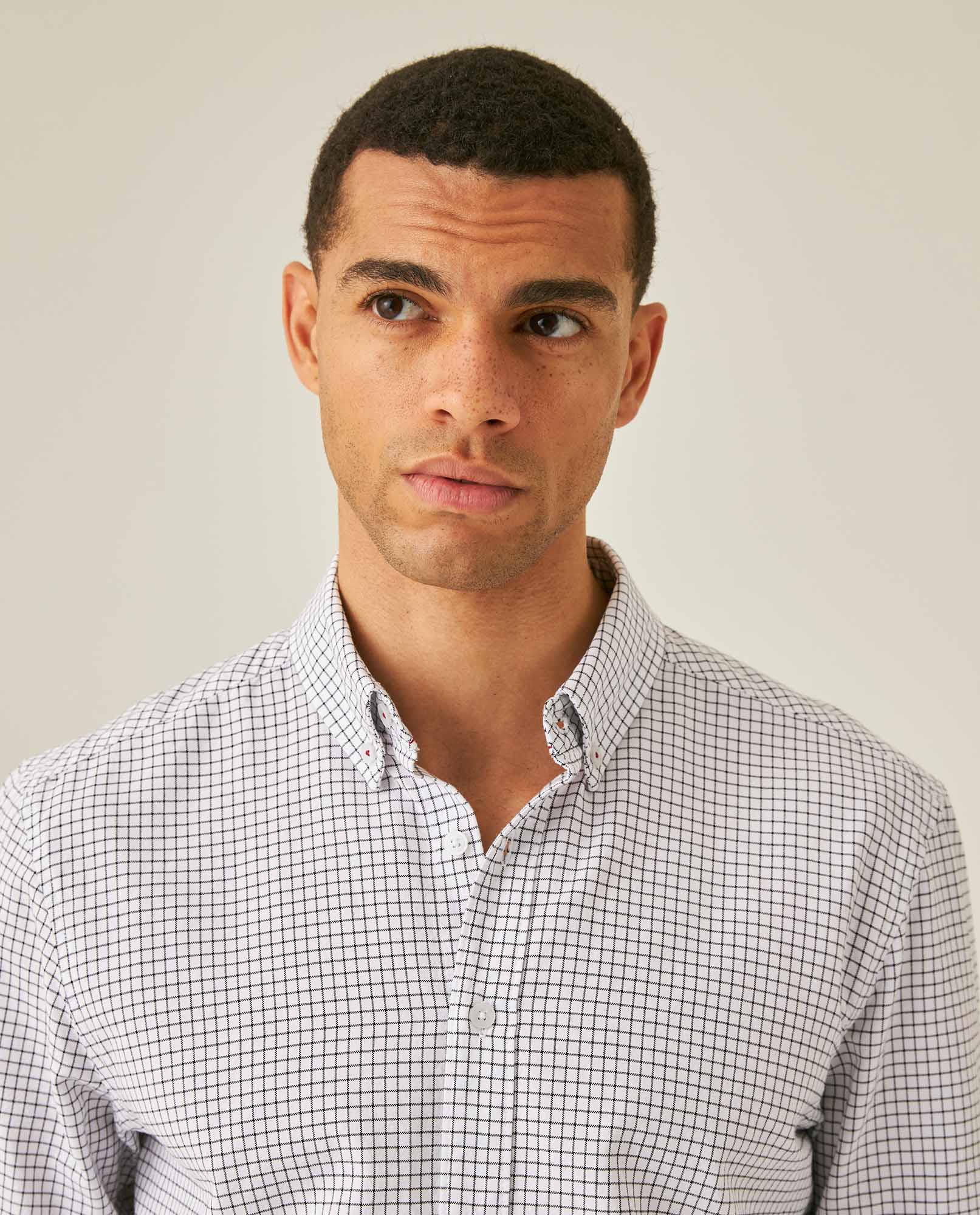 Mens Shirt Long Sleeve Slim Fit Check Pattern Cotton Button Down Collar Small Check Vibrant Red - Black 63_611H010_NEG194004_5