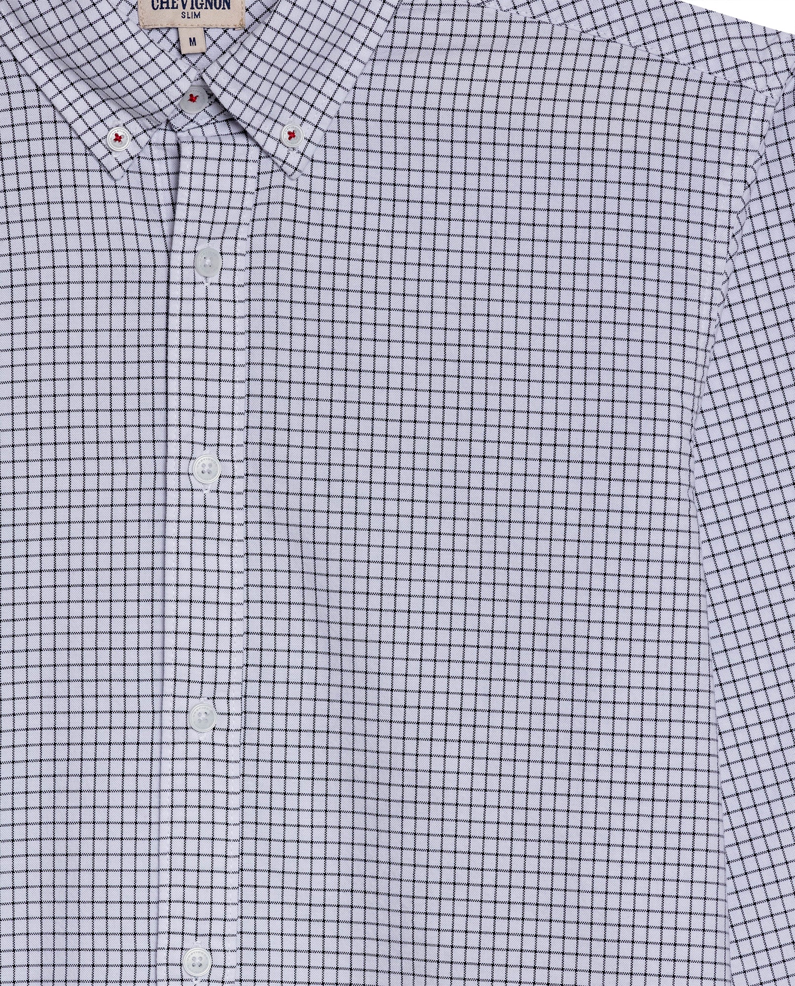 Mens Shirt Long Sleeve Slim Fit Check Pattern Cotton Button Down Collar Small Check Vibrant Red - Black 63_611H010_NEG194004_8