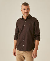 Mens Shirt Long Sleeve Slim Fit Spread Collar Cotton Subtle Satin Finish Tone on Tone Duck Side Pieces - Brown 63_611H011_CAF191016_0