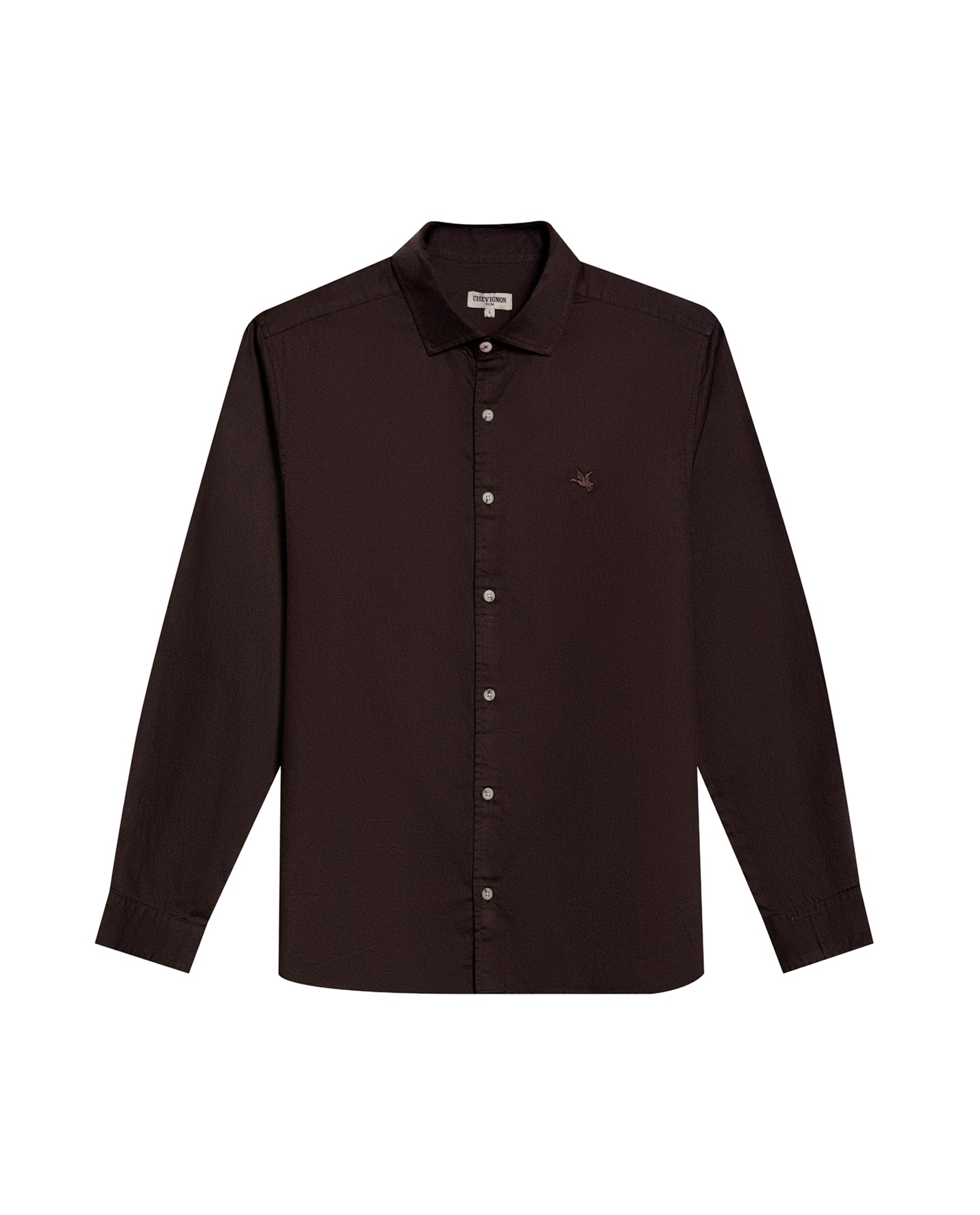 Mens Shirt Long Sleeve Slim Fit Spread Collar Cotton Subtle Satin Finish Tone on Tone Duck Side Pieces - Brown 63_611H011_CAF191016_3