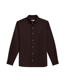 Mens Shirt Long Sleeve Slim Fit Spread Collar Cotton Subtle Satin Finish Tone on Tone Duck Side Pieces - Brown 63_611H011_CAF191016_3