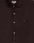 Mens Shirt Long Sleeve Slim Fit Spread Collar Cotton Subtle Satin Finish Tone on Tone Duck Side Pieces - Brown 63_611H011_CAF191016_8