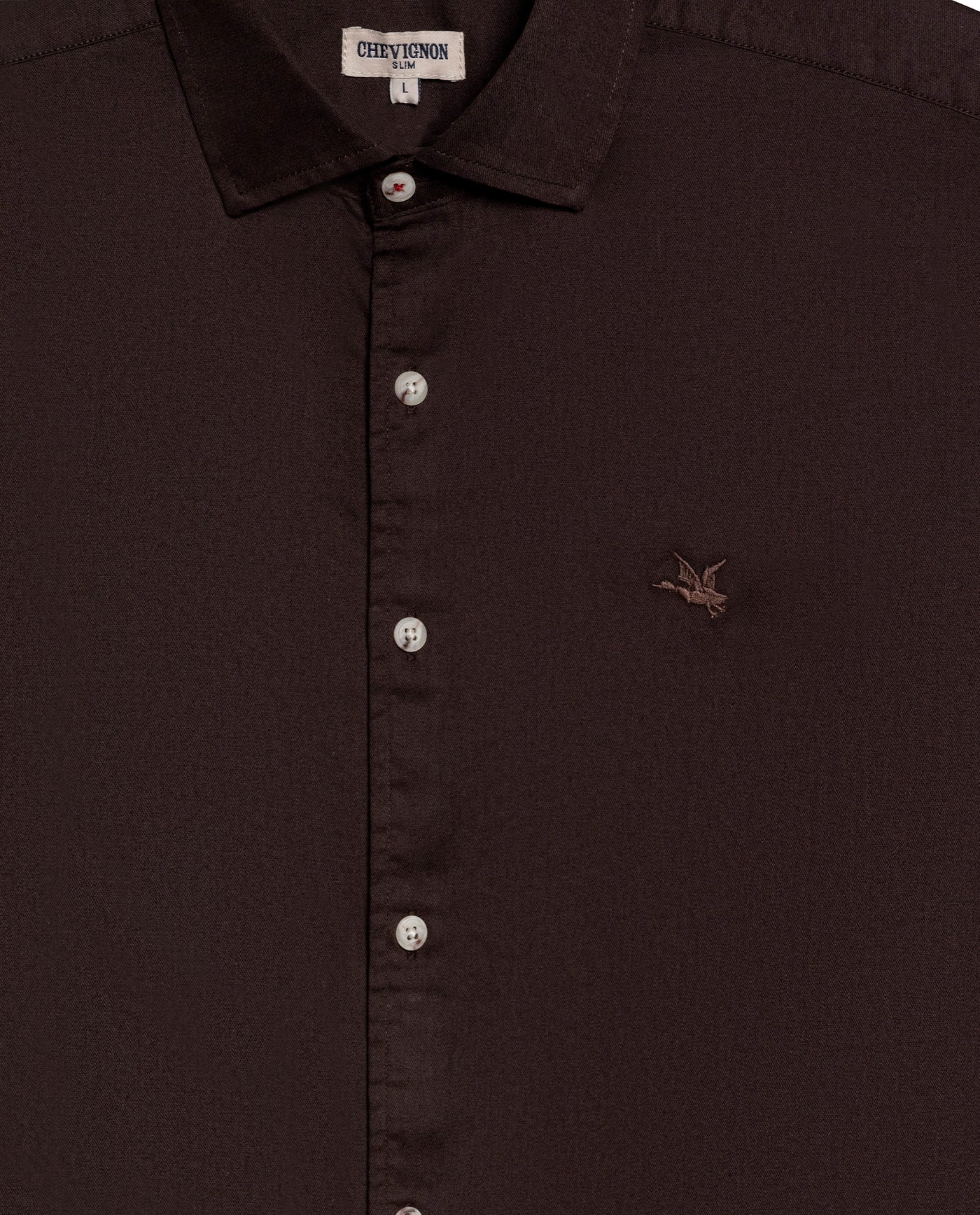 Mens Shirt Long Sleeve Slim Fit Spread Collar Cotton Subtle Satin Finish Tone on Tone Duck Side Pieces - Brown 63_611H011_CAF191016_8
