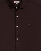 Mens Shirt Long Sleeve Slim Fit Spread Collar Cotton Subtle Satin Finish Tone on Tone Duck Side Pieces - Brown 63_611H011_CAF191016_8