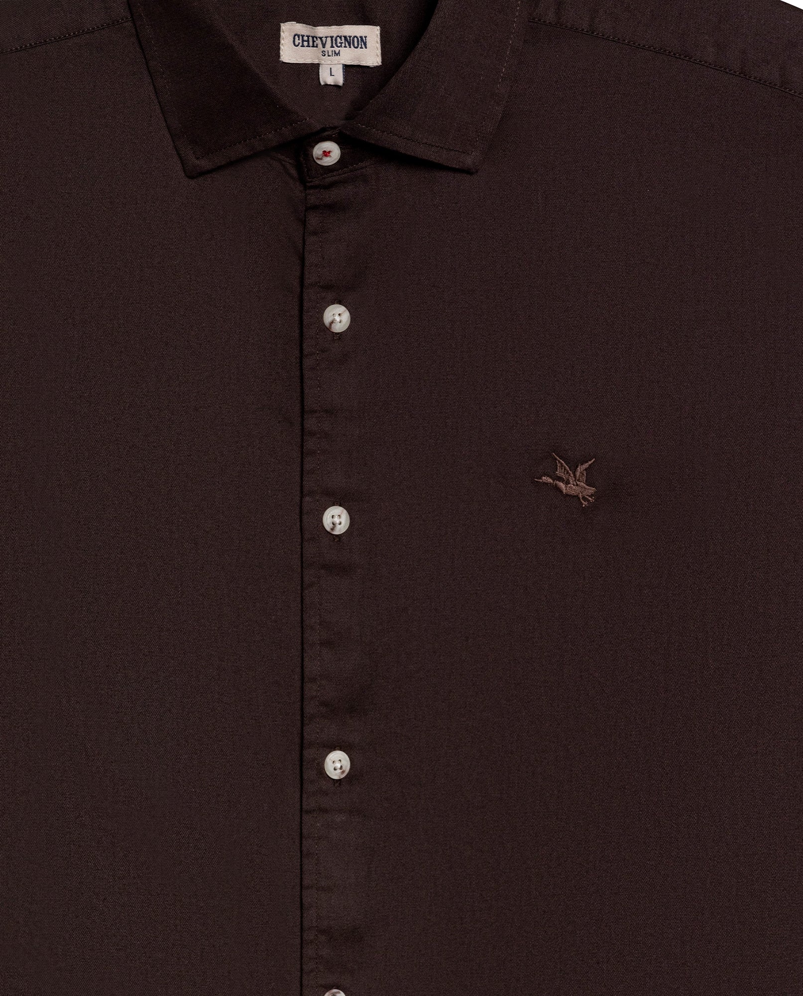 Mens Shirt Long Sleeve Slim Fit Spread Collar Cotton Subtle Satin Finish Tone on Tone Duck Side Pieces - Brown 63_611H011_CAF191016_8