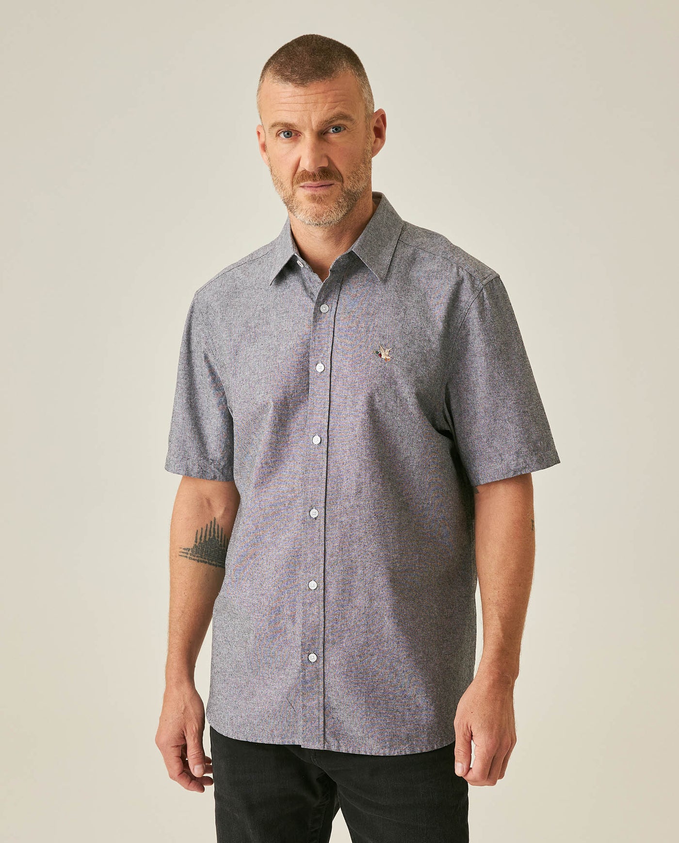 Mens Shirt Classic Fit Cotton Header Effect Red Side Details Internal Stripe Fabric Vibrant Duck - Black 63_611H013_NEG194004_0