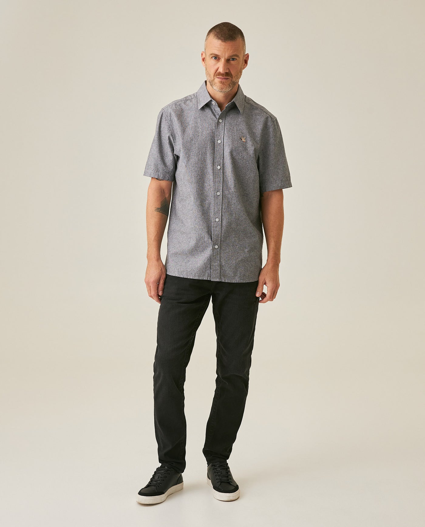Mens Shirt Classic Fit Cotton Header Effect Red Side Details Internal Stripe Fabric Vibrant Duck - Black 63_611H013_NEG194004_4