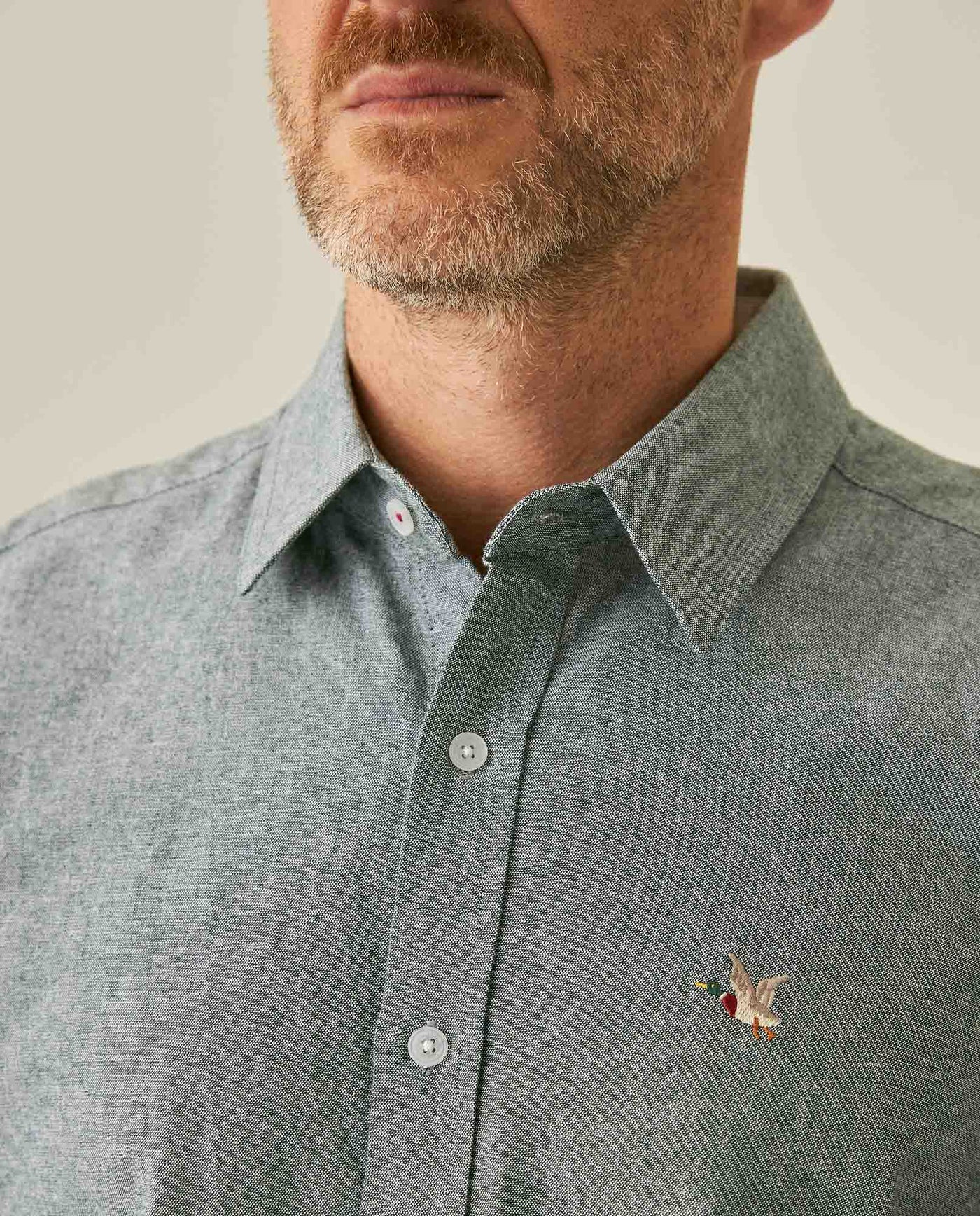 Mens Shirt Classic Fit Cotton Header Effect Red Side Details Internal Stripe Fabric Vibrant Duck - Dark Green 63_611H013_VER195406_5