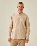 Mens Shirt Long Sleeve Mandarin Collar Regular Fit Linen Cotton Seed Effect Vibrant Duck - Beige 63_611H014_BEI140002_0