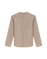 Mens Shirt Long Sleeve Mandarin Collar Regular Fit Linen Cotton Seed Effect Vibrant Duck - Beige 63_611H014_BEI140002_3