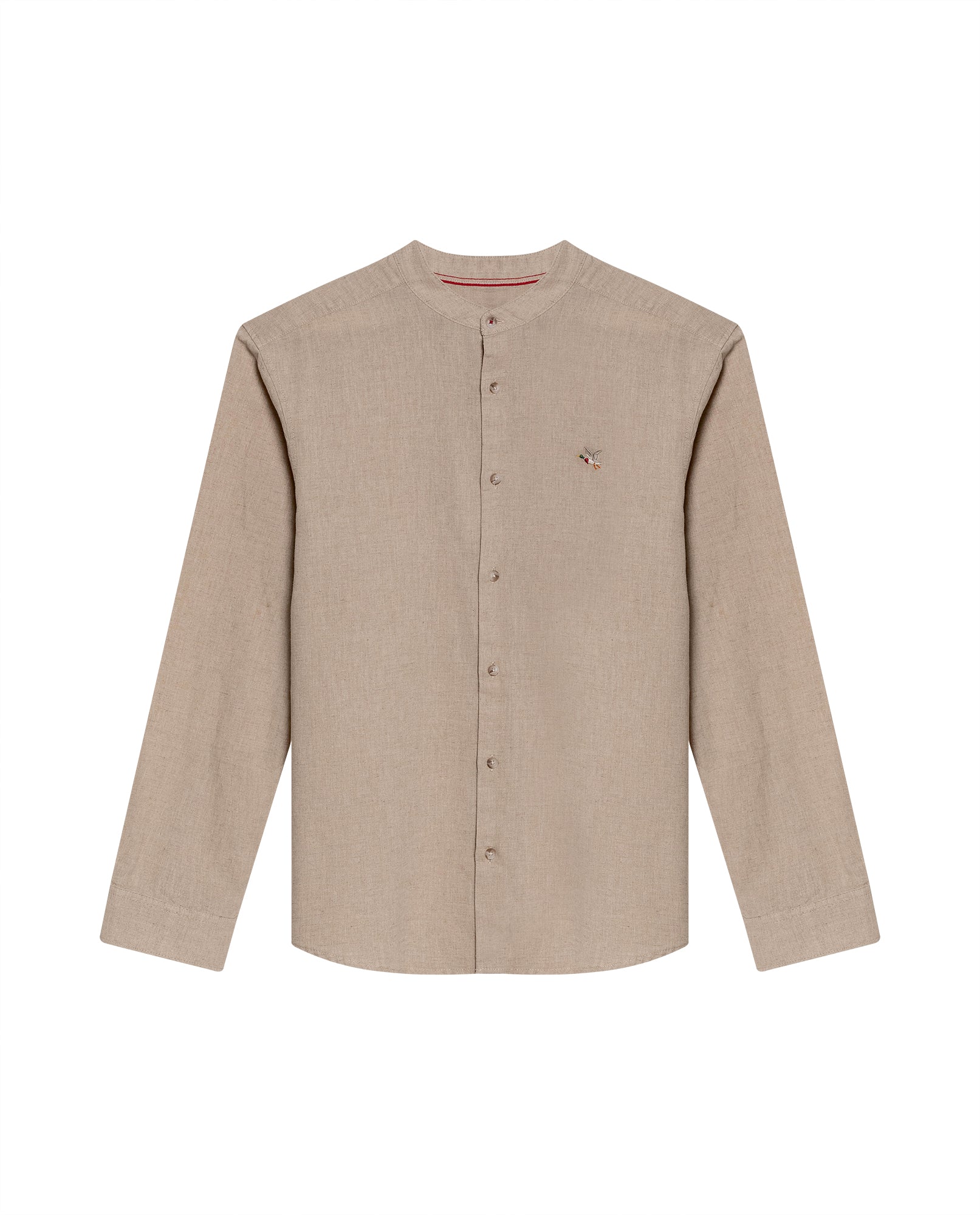 Mens Shirt Long Sleeve Mandarin Collar Regular Fit Linen Cotton Seed Effect Vibrant Duck - Beige 63_611H014_BEI140002_3
