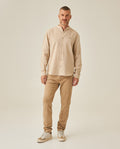 Mens Shirt Long Sleeve Mandarin Collar Regular Fit Linen Cotton Seed Effect Vibrant Duck - Beige 63_611H014_BEI140002_4