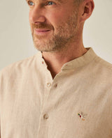 Mens Shirt Long Sleeve Mandarin Collar Regular Fit Linen Cotton Seed Effect Vibrant Duck - Beige 63_611H014_BEI140002_5