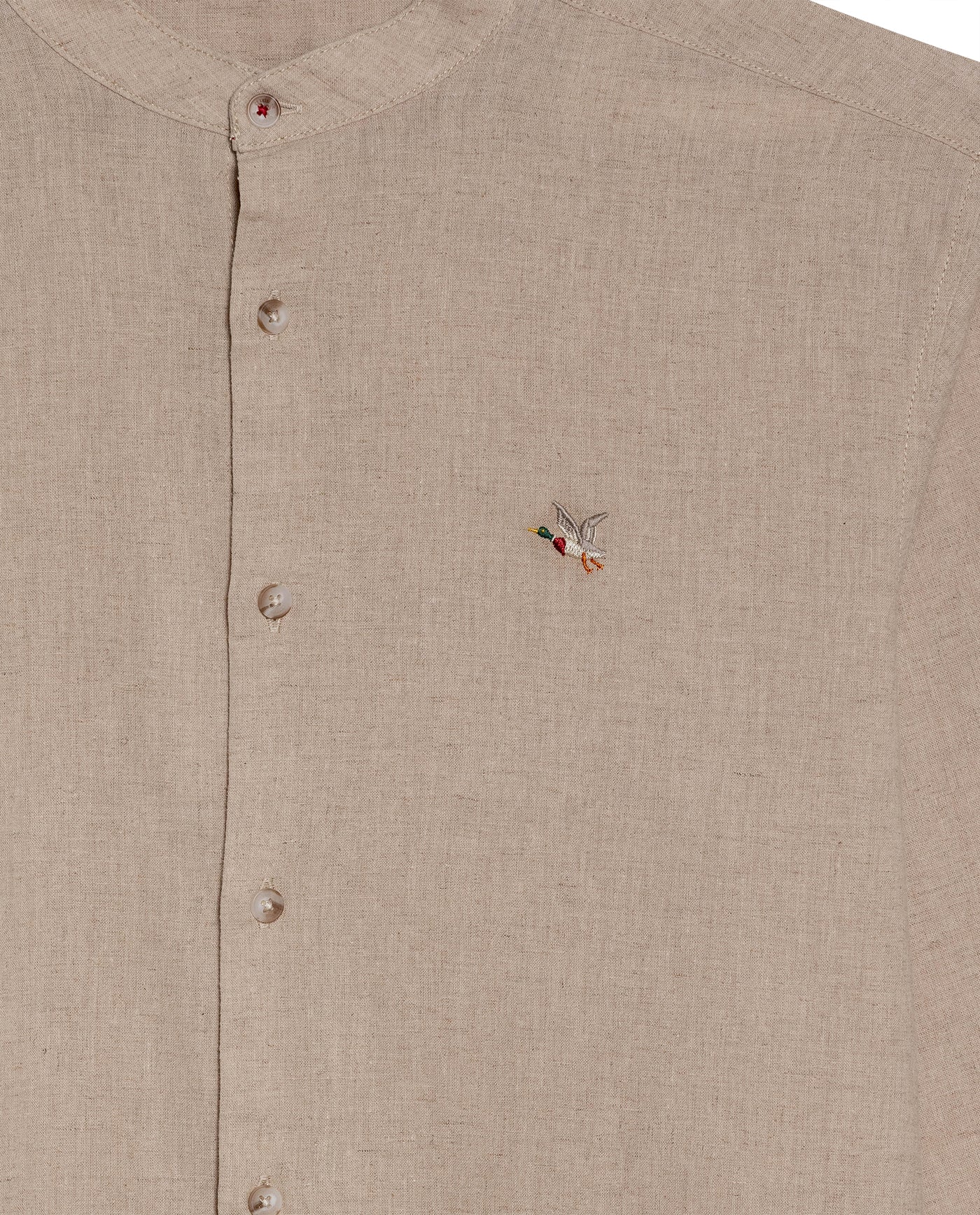 Mens Shirt Long Sleeve Mandarin Collar Regular Fit Linen Cotton Seed Effect Vibrant Duck - Beige 63_611H014_BEI140002_8
