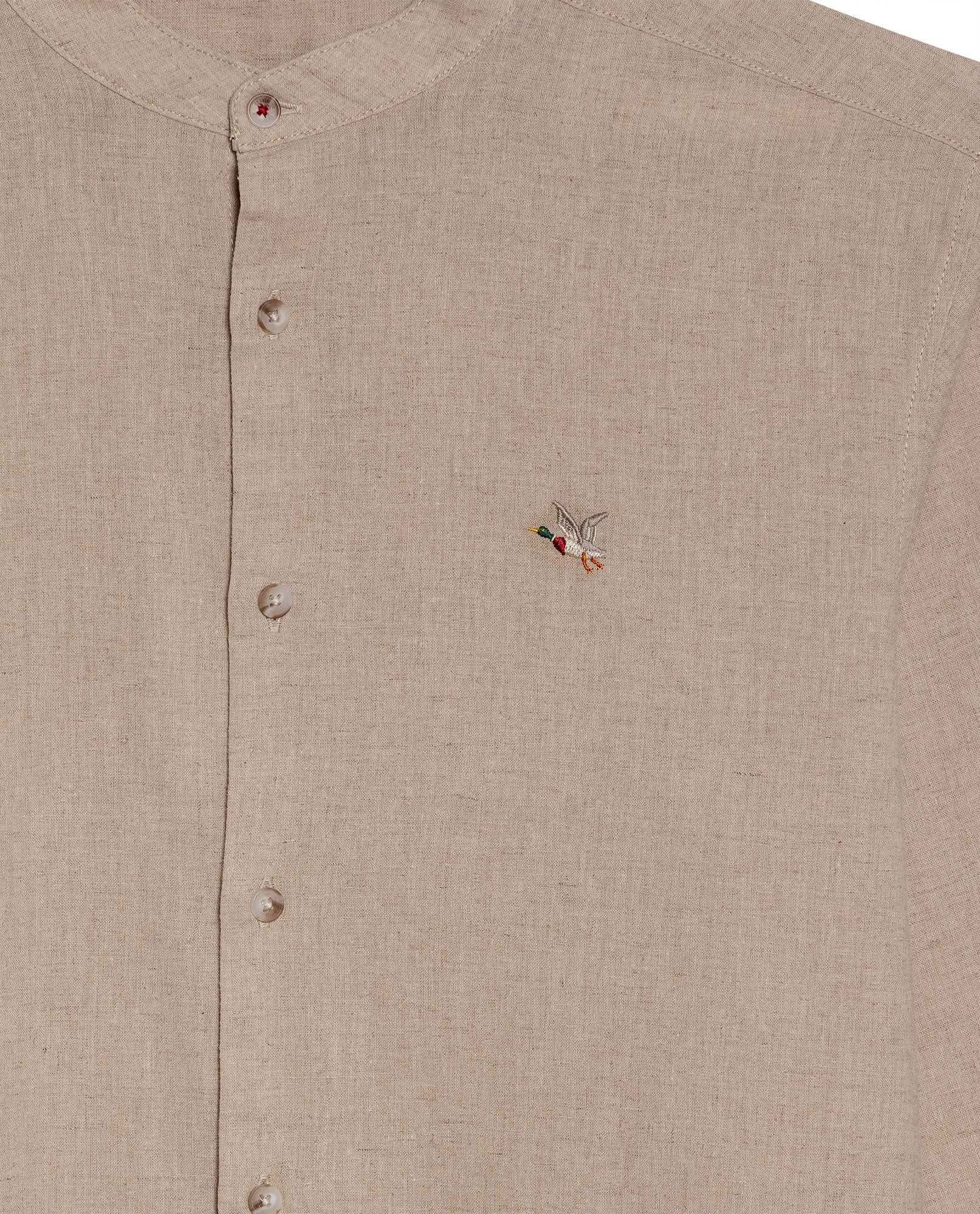 Mens Shirt Long Sleeve Mandarin Collar Regular Fit Linen Cotton Seed Effect Vibrant Duck - Beige 63_611H014_BEI140002_8