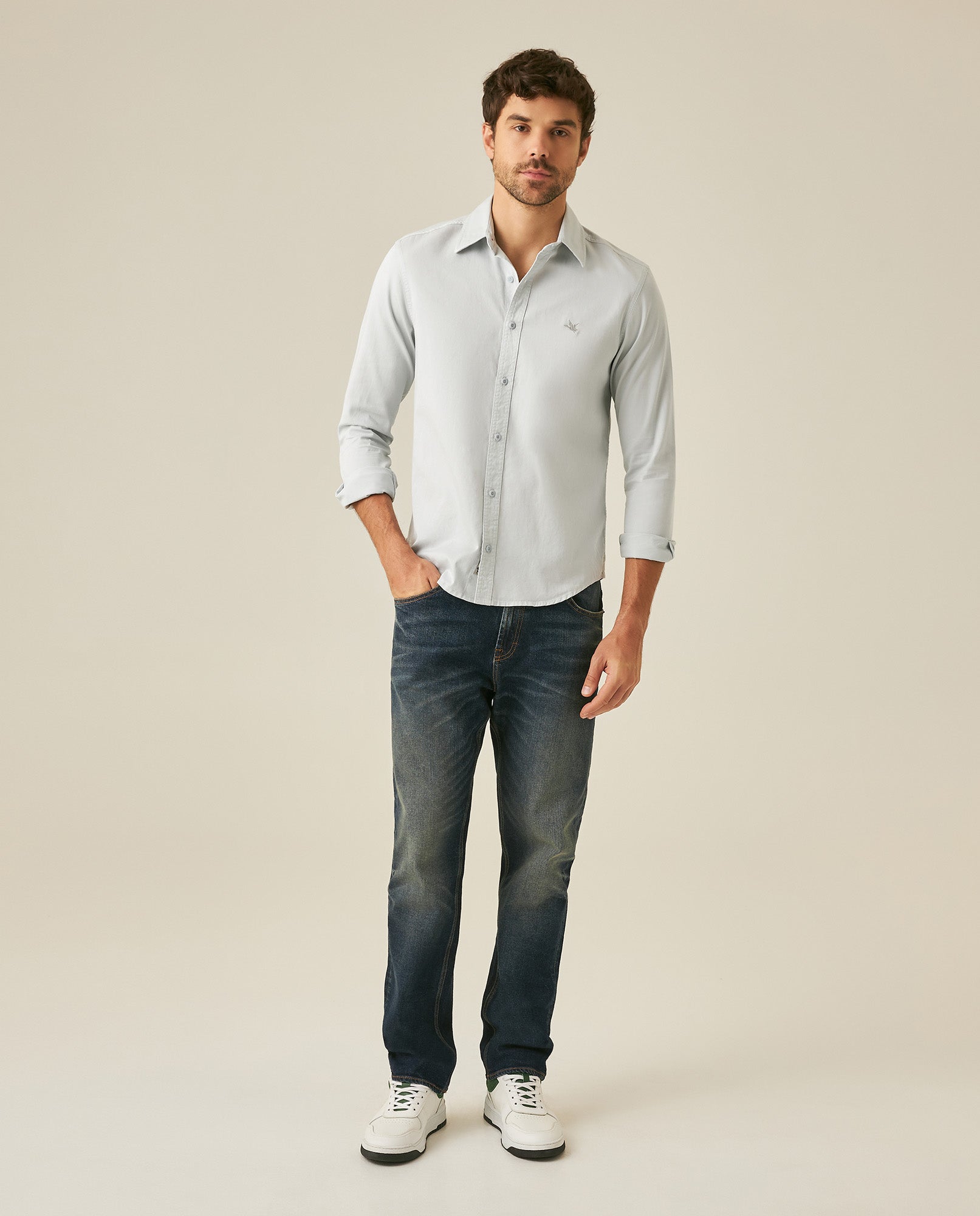 Mens Shirt Long Sleeve Slim Fit Cotton Twill Collar Stay Tone on Tone Duck Professional Structure - Blue 63_611H022_AZU144206_4