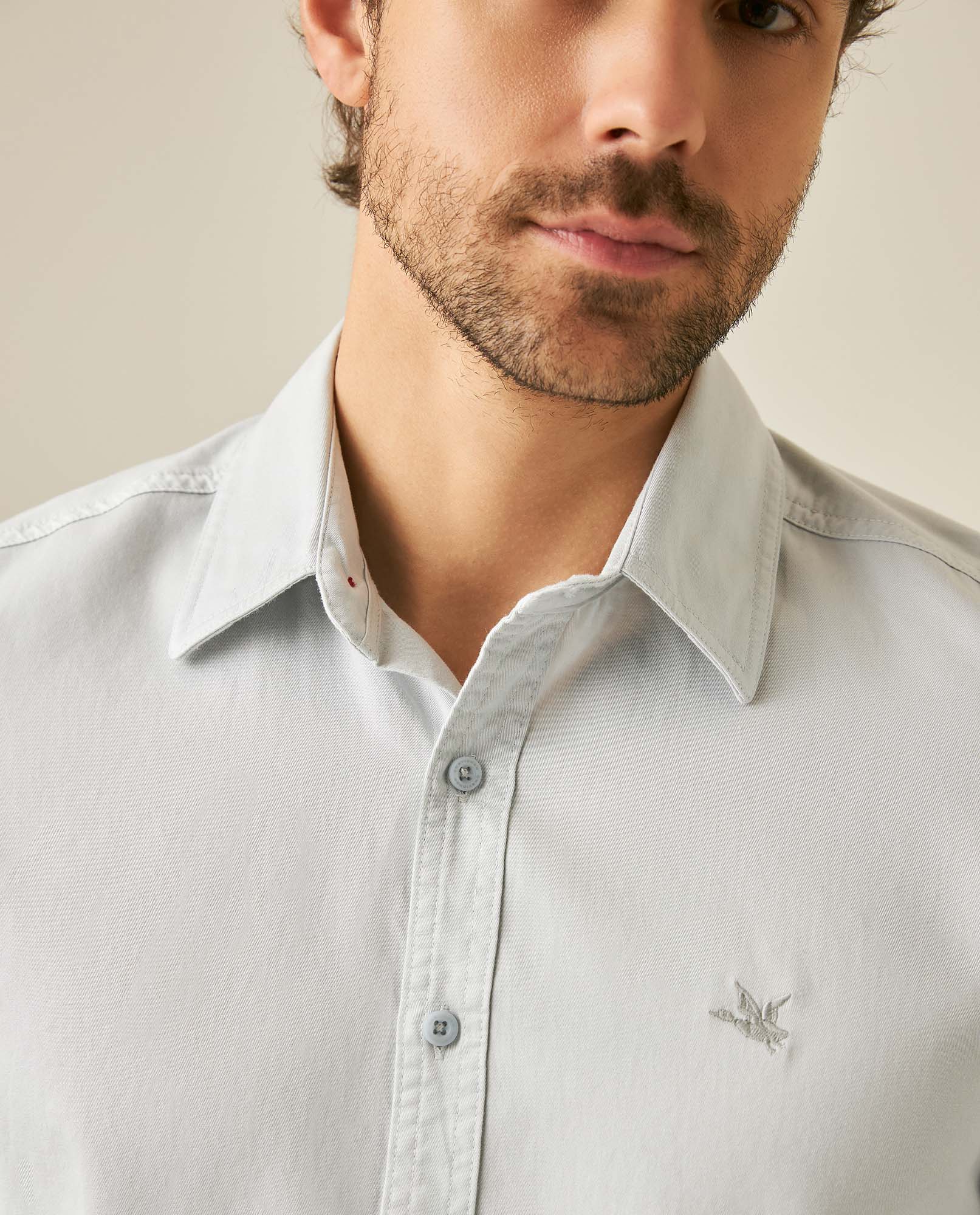 Mens Shirt Long Sleeve Slim Fit Cotton Twill Collar Stay Tone on Tone Duck Professional Structure - Blue 63_611H022_AZU144206_5