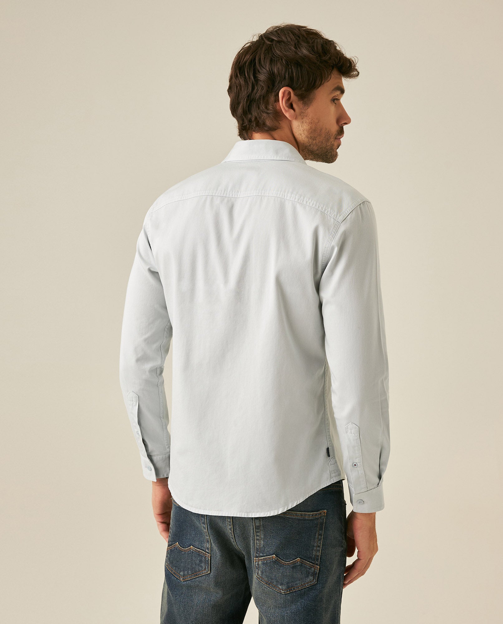 Mens Shirt Long Sleeve Slim Fit Cotton Twill Collar Stay Tone on Tone Duck Professional Structure - Blue 63_611H022_AZU144206_6