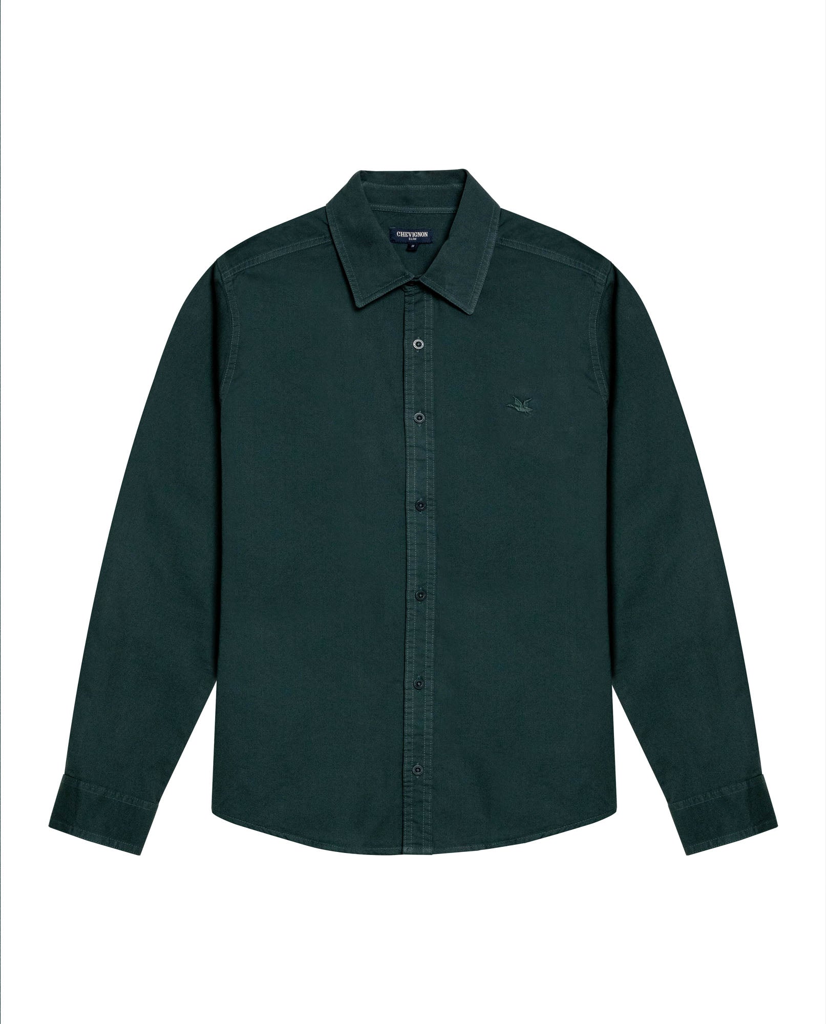 Mens Shirt Long Sleeve Slim Fit Cotton Twill Collar Stay Tone on Tone Duck Professional Structure - Green 63_611H022_VER195212_3