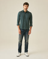 Mens Shirt Long Sleeve Slim Fit Cotton Twill Collar Stay Tone on Tone Duck Professional Structure - Green 63_611H022_VER195212_4