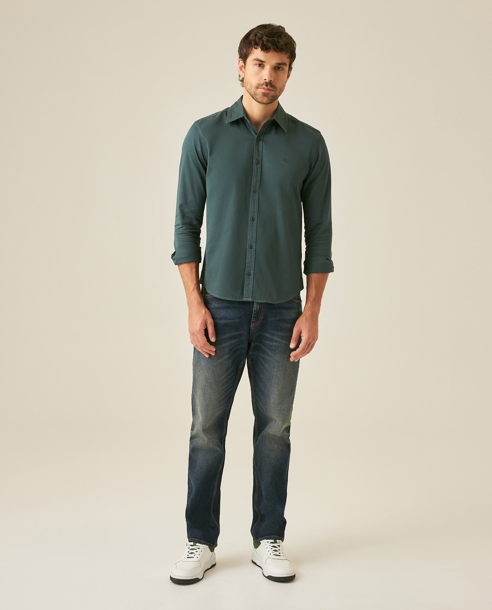 Mens Shirt Long Sleeve Slim Fit Cotton Twill Collar Stay Tone on Tone Duck Professional Structure - Green 63_611H022_VER195212_4