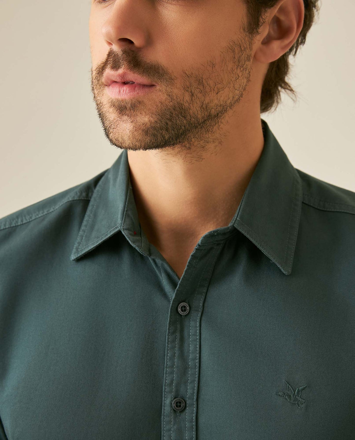 Mens Shirt Long Sleeve Slim Fit Cotton Twill Collar Stay Tone on Tone Duck Professional Structure - Green 63_611H022_VER195212_5