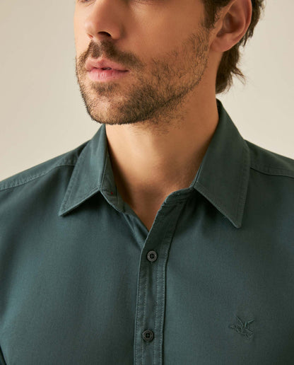 Mens Shirt Long Sleeve Slim Fit Cotton Twill Collar Stay Tone on Tone Duck Professional Structure - Green 63_611H022_VER195212_5