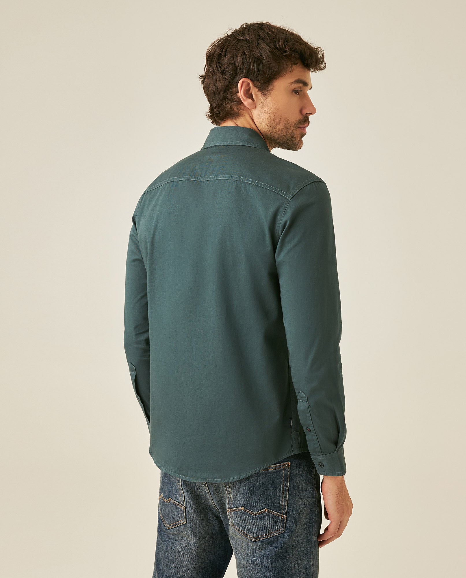 Mens Shirt Long Sleeve Slim Fit Cotton Twill Collar Stay Tone on Tone Duck Professional Structure - Green 63_611H022_VER195212_6