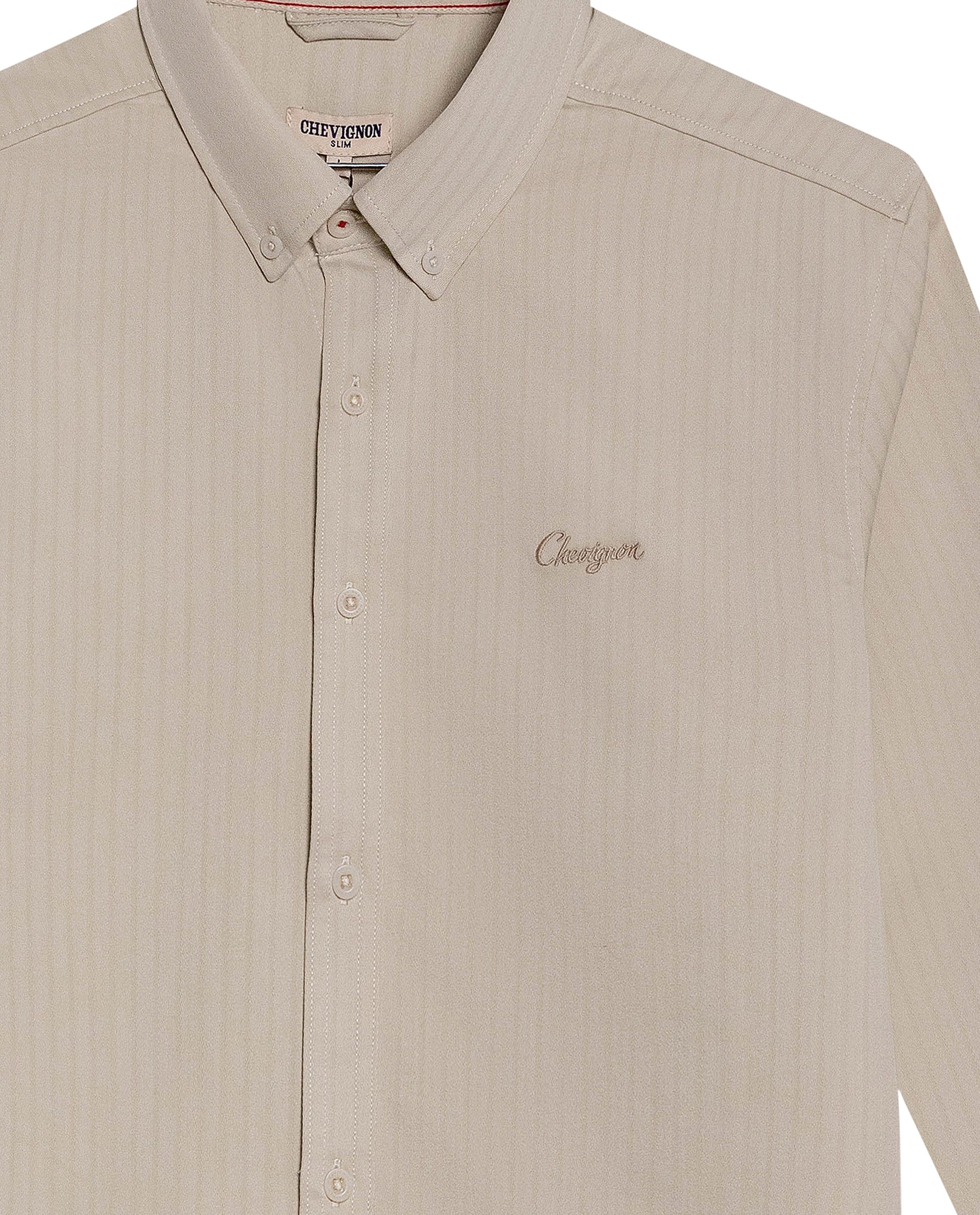 Mens Shirt Long Sleeve Slim Fit Button Down Polyester Lyocell Cotton Herringbone Premium Soft Hand - Beige 63_611H024_BEI124301_3