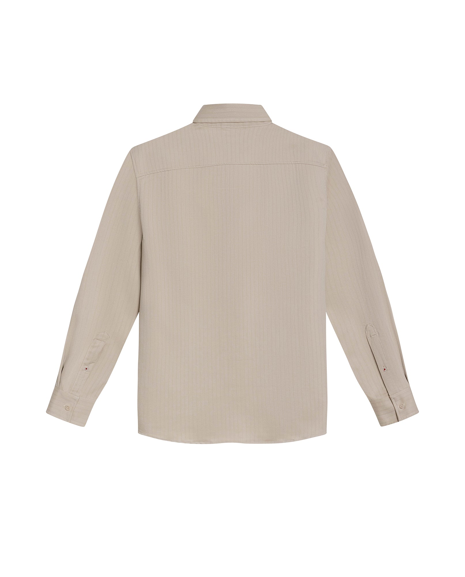 Mens Shirt Long Sleeve Slim Fit Button Down Polyester Lyocell Cotton Herringbone Premium Soft Hand - Beige 63_611H024_BEI124301_5