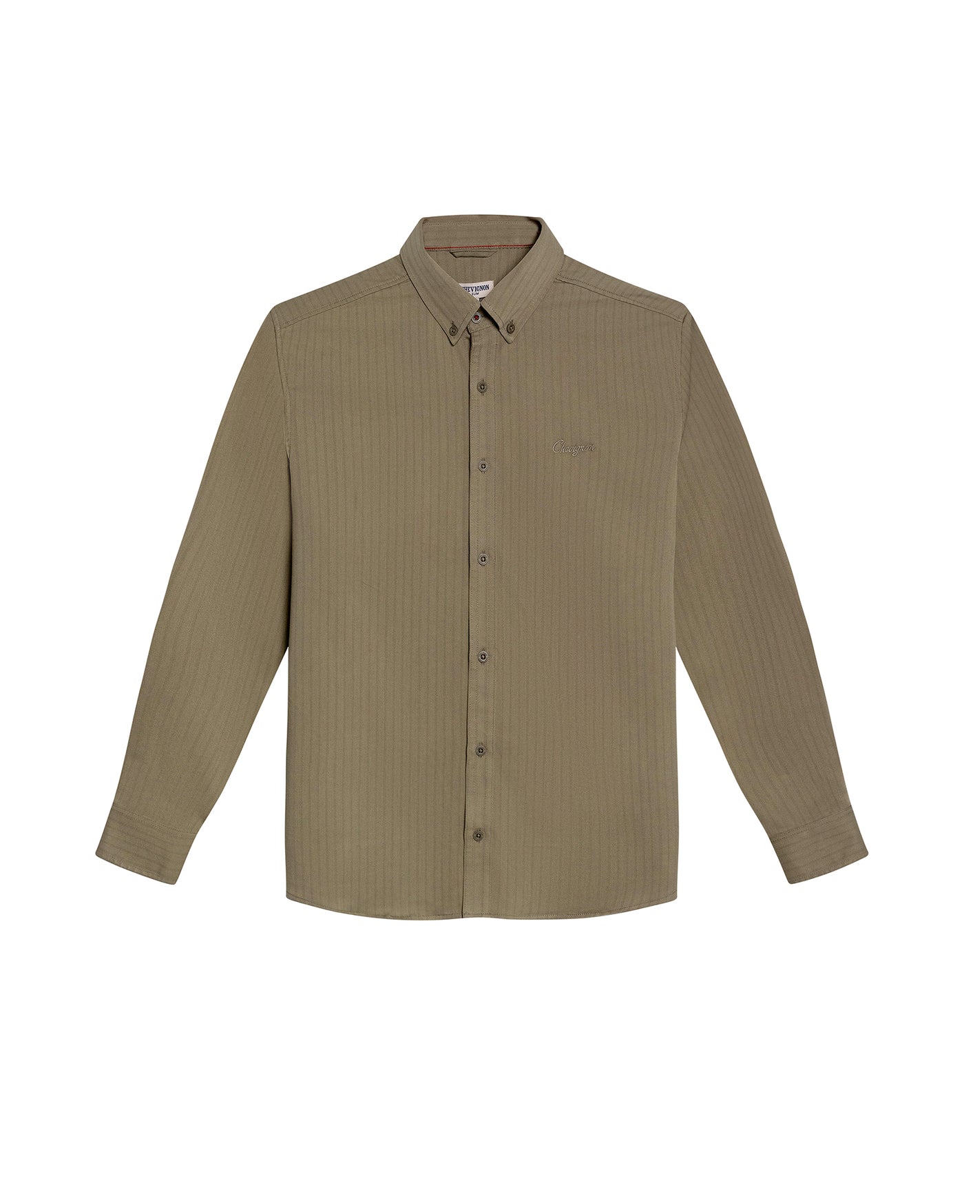 Mens Shirt Long Sleeve Slim Fit Button Down Polyester Lyocell Cotton Herringbone Premium Soft Hand - Green 63_611H024_VER170619_3