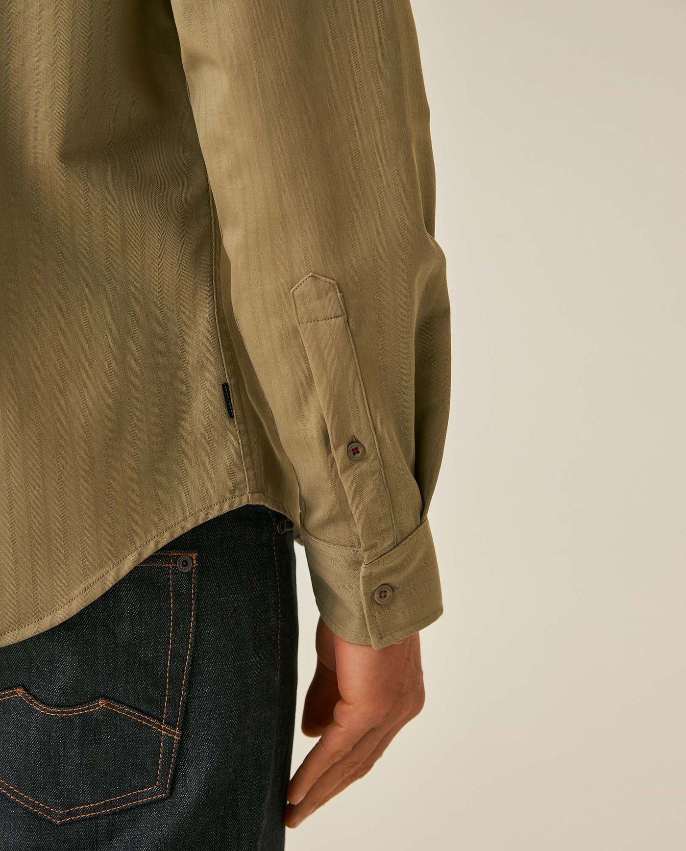 Mens Shirt Long Sleeve Slim Fit Button Down Polyester Lyocell Cotton Herringbone Premium Soft Hand - Green 63_611H024_VER170619_7