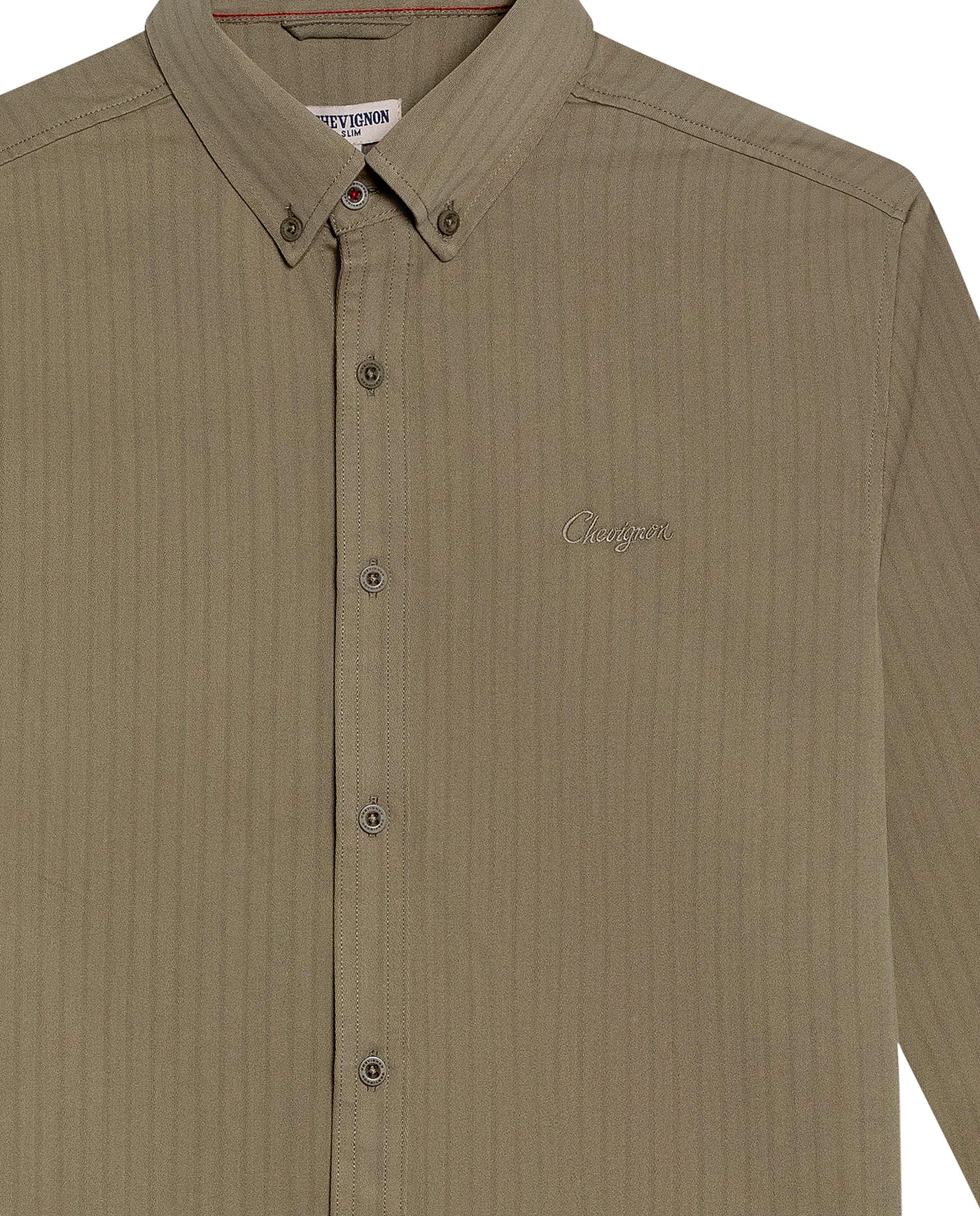 Mens Shirt Long Sleeve Slim Fit Button Down Polyester Lyocell Cotton Herringbone Premium Soft Hand - Green 63_611H024_VER170619_8