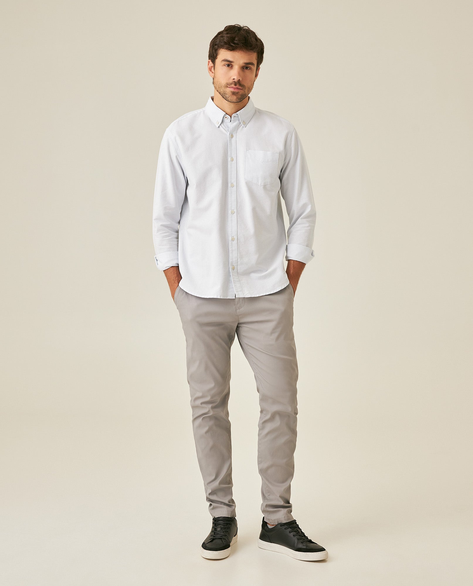 Mens Shirt Long Sleeve Regular Fit Button Down Oxford Cotton White Woven Classic Collegiate Spade Pocket - Blue 63_611H025_AZU134202_4