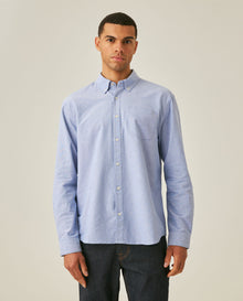 Mens Shirt Long Sleeve Regular Fit Button Down Oxford Cotton White Woven Classic Collegiate Spade Pocket - Blue 63_611H025_AZU194058_0