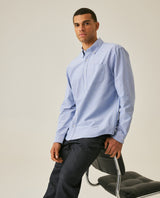 Mens Shirt Long Sleeve Regular Fit Button Down Oxford Cotton White Woven Classic Collegiate Spade Pocket - Blue 63_611H025_AZU194058_4