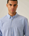 Mens Shirt Long Sleeve Regular Fit Button Down Oxford Cotton White Woven Classic Collegiate Spade Pocket - Blue 63_611H025_AZU194058_5