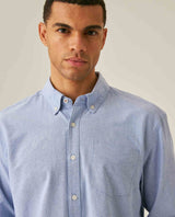 Mens Shirt Long Sleeve Regular Fit Button Down Oxford Cotton White Woven Classic Collegiate Spade Pocket - Blue 63_611H025_AZU194058_5