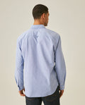 Mens Shirt Long Sleeve Regular Fit Button Down Oxford Cotton White Woven Classic Collegiate Spade Pocket - Blue 63_611H025_AZU194058_6